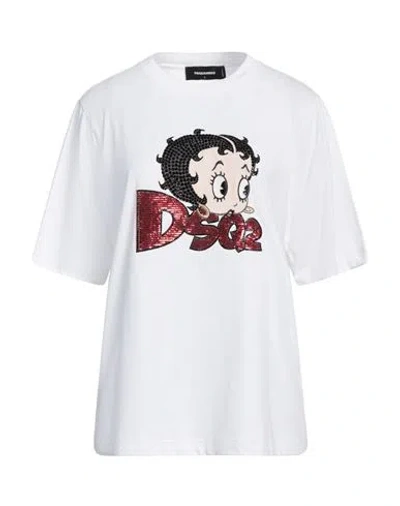 DSQUARED2 DSQUARED2 WOMAN T-SHIRT WHITE SIZE M COTTON, ELASTANE