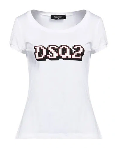 Dsquared2 Woman T-shirt White Size M Cotton In Metallic
