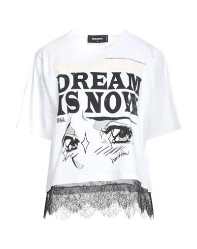 DSQUARED2 DSQUARED2 WOMAN T-SHIRT WHITE SIZE XS COTTON, POLYAMIDE, VISCOSE