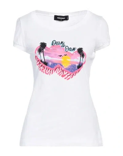 Dsquared2 Woman T-shirt White Size M Cotton, Elastane