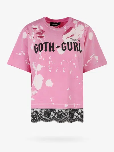 Dsquared2 'goth Gurl' Distressed T-shirt In Pink