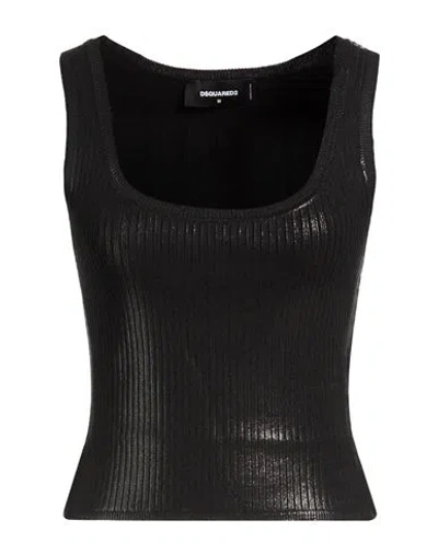 Dsquared2 Woman Tank Top Black Size L Viscose, Polyamide, Elastane In Multi