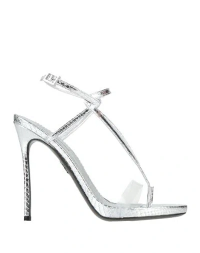 Dsquared2 Woman Thong Sandal Silver Size 7.5 Calfskin In Metallic
