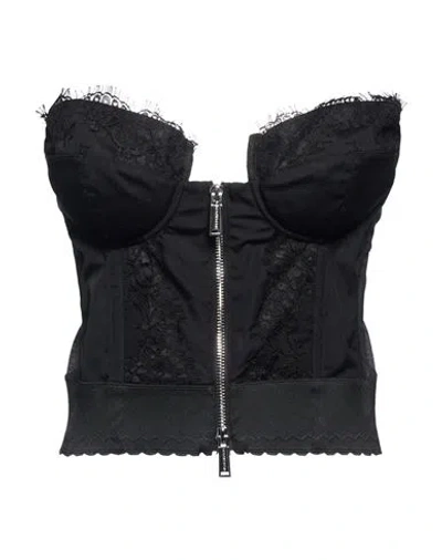 Dsquared2 Woman Top Black Size 6 Cotton, Polyamide, Elastane