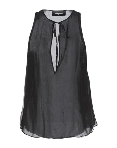 Dsquared2 Woman Top Black Size 8 Silk, Acetate, Polyamide
