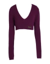 Dsquared2 Cropped Long Sleeved Wool Top With Deep Neckline In Purple