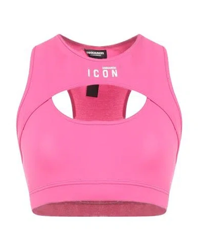 Dsquared2 Woman Top Fuchsia Size 6 Cotton, Elastane In Pink