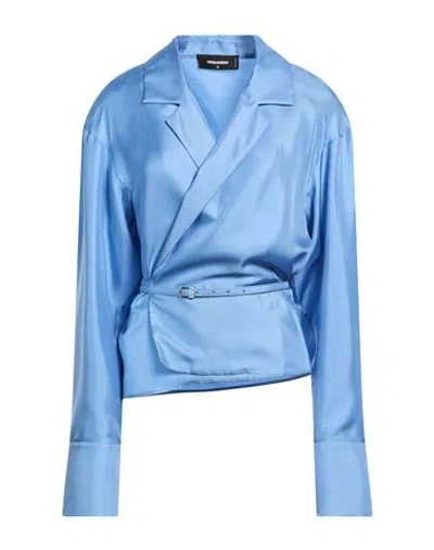 Dsquared2 Woman Top Light Blue Size 6 Silk