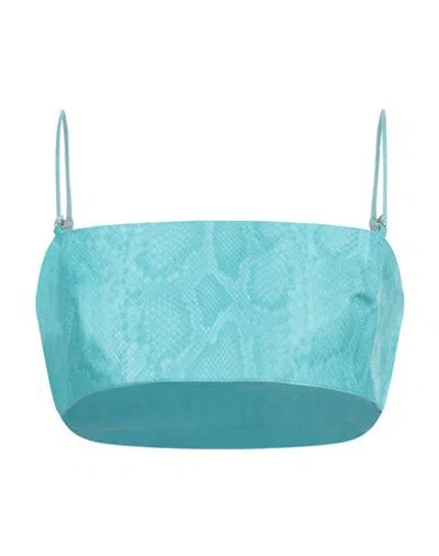 Dsquared2 Woman Top Turquoise Size 4 Ovine Leather In Blue