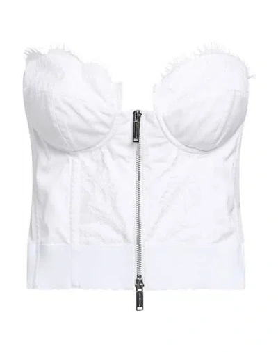 Dsquared2 Woman Top White Size 4 Cotton, Polyamide, Elastane