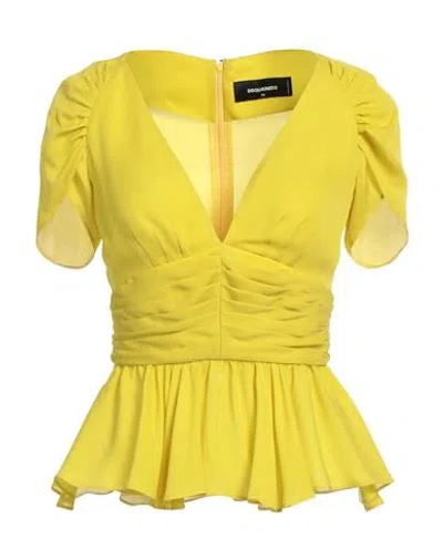 Dsquared2 Woman Top Yellow Size 2 Silk