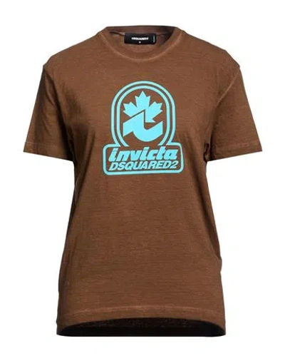 Dsquared2 Woman T-shirt Brown Size S Cotton
