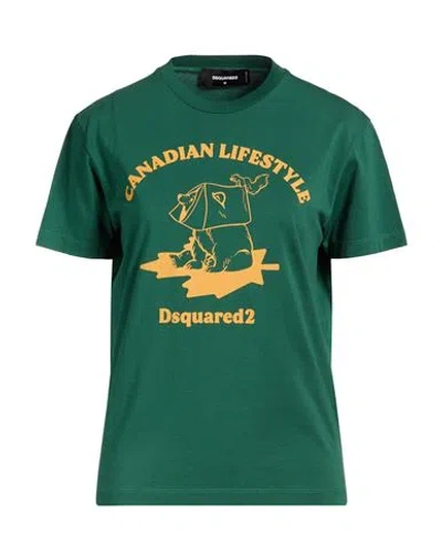 Dsquared2 Woman T-shirt Green Size L Cotton