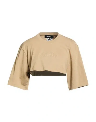 Dsquared2 Woman T-shirt Khaki Size S Cotton In Sand