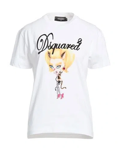 Dsquared2 Woman T-shirt White Size L Cotton