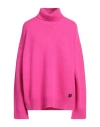 Dsquared2 Woman Turtleneck Fuchsia Size L Wool, Cashmere, Cow Leather In Pink