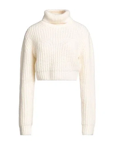 Dsquared2 Woman Turtleneck Ivory Size L Wool, Acrylic, Polyamide, Alpaca Wool, Cow Leather In White