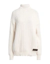 Dsquared2 Woman Turtleneck Ivory Size S Cotton, Polyamide, Calfskin In White