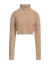 Dsquared2 Woman Turtleneck Sand Size L Wool, Acrylic, Polyamide, Alpaca Wool, Cow Leather In Beige