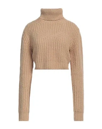 Dsquared2 Woman Turtleneck Sand Size L Wool, Acrylic, Polyamide, Alpaca Wool, Cow Leather In Beige