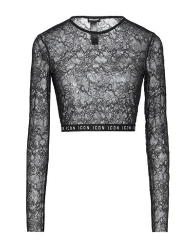 Dsquared2 Long Sleeved Lace Crop Top In Black