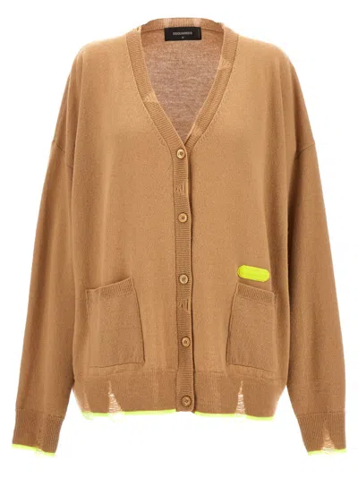 Dsquared2 Beige Solid V Neck Cardigan In Brown