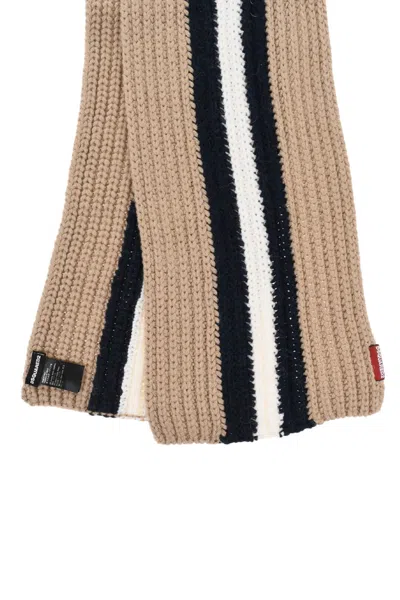 Dsquared2 Women Beige Stripes Scarf In Brown