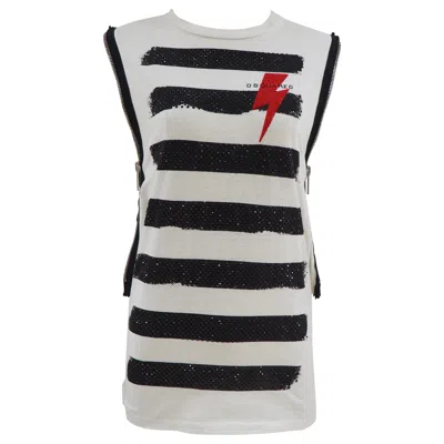Pre-owned Dsquared2 Women's Black And White Zip Top Shirt, Size M, Contemporary