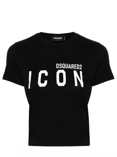 DSQUARED2 WOMEN BLACK BLACK LOGO PRINT T-SHIRT, S LUXURY T-SHIRTS FOR WOMEN DARVEYS