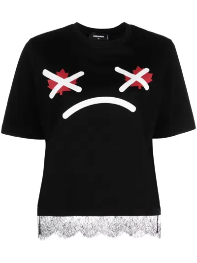 Dsquared2 Women Black Graphic Crew Neck T-shirt