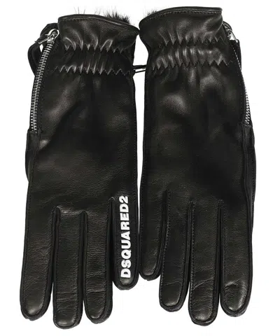 DSQUARED2 WOMEN'S BLACK LEATHER GLOVES
