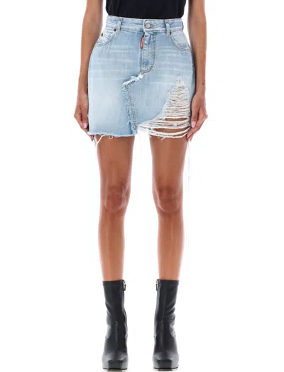 Dsquared2 Blue Distressed Mini Skirt