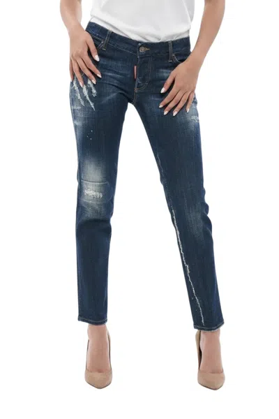 Dsquared2 Women Blue Skinny Low Rise Jeans In Black
