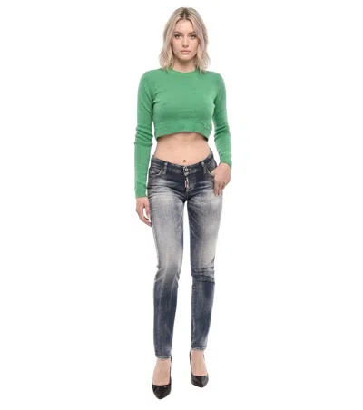 Dsquared2 Women Blue Skinny Low Rise Jeans In Gray