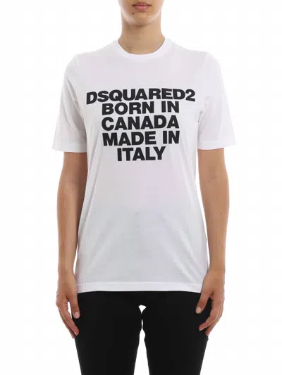 Dsquared2 Women's Born In Canada Made In Italy Cotton T-shirt In White