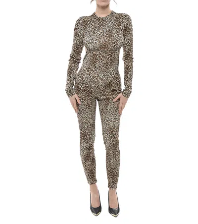 Dsquared2 Women Brown Animal Print Crew Neck Jumpsuit In Multi