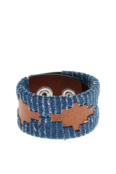 Dsquared2 Women Brown Denim Leather Bracelet In Blue