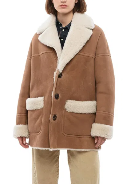 Dsquared2 Oversized Shearling Coat In Light Brown