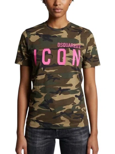 Dsquared2 Women's Camouflage Print Cotton T-shirt In Multi In Green