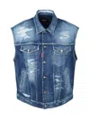 Dsquared2 Sleeveless Denim Jacket With Distressed Details In Blue