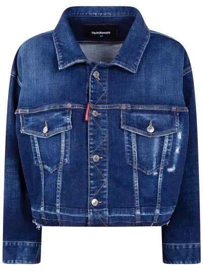 Dsquared2 Women Cropped Jeans Jacket In Blue