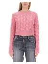 Dsquared2 Textured Cable Knit Cropped Sweater In Pink