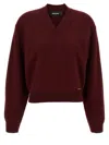 Dsquared2 Short V-neck Sweater Long Sleeves In Red
