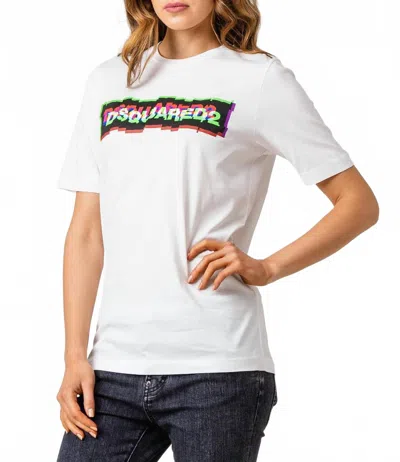 Dsquared2 Women's Glitch Logo Print Cotton T-shirt In White