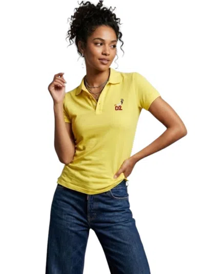 Dsquared2 Women's Graphic Logo Cotton Polo T-shirt In Yellow
