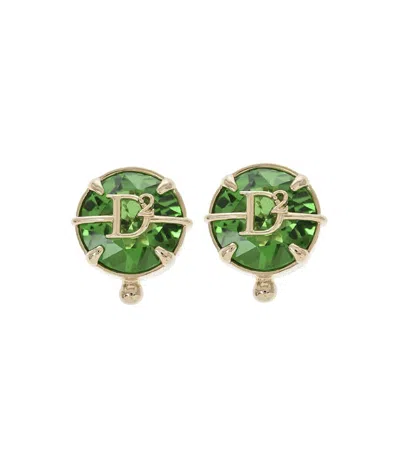 Dsquared2 Women Green Logo Stud Earrings