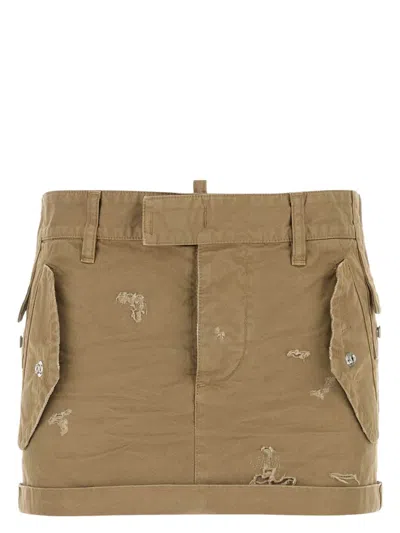DSQUARED2 WOMEN'S KHAKI CANVAS MINI SKIRT