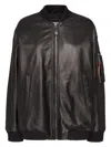 Dsquared2 Leather Bomber Jacket With Ribbed Finish In Black