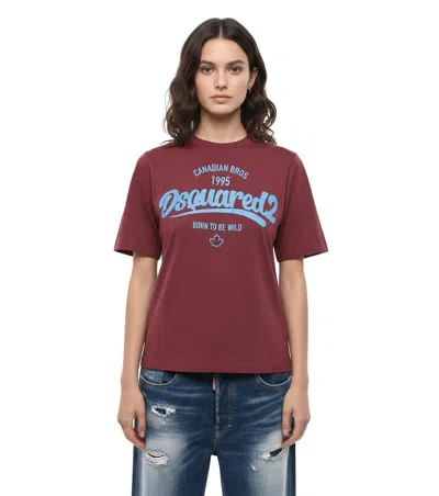 Dsquared2 Women Maroon Graphic Crew Neck T-shirt In Brown