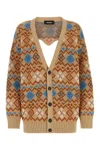 Dsquared2 Argyle Motif Maxi Cardigan With Heart Shaped Cut Out Detail In Brown